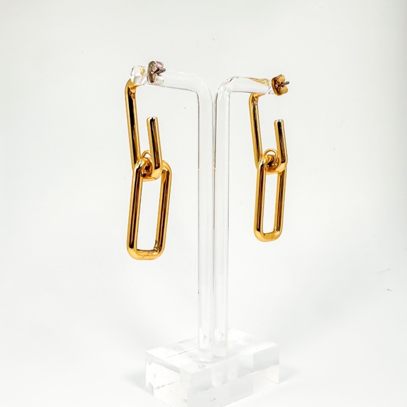 JCREW Jewelry - Gold Metal Chain Link Drop Earrings- Lightly Worn - Picture 2 of 2